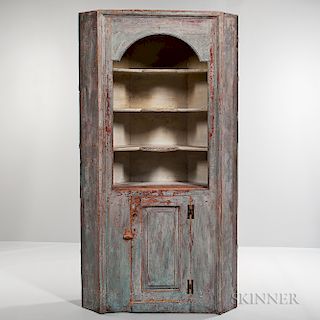 Early Blue/Gray-painted Pine Corner Cupboard