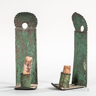 Pair of Green-painted Miniature Candle Sconces