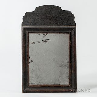 Small Black-painted Pine Queen Anne Mirror