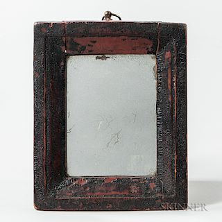 Small Red-stained Carved Frame Mirror