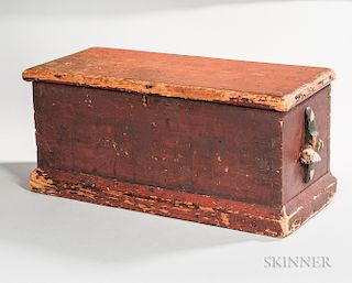 Miniature Red-painted Pine Sea Chest with Becket Handles