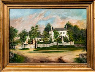 American School, 19th Century  Portrait of a White House with a White Picket Fence