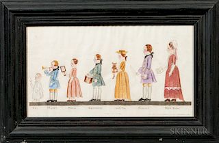 Watercolor on Laid Paper Depicting 18th Century Children