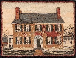 Hooked Rug with a Two-story House with an Albumen Photograph of the House