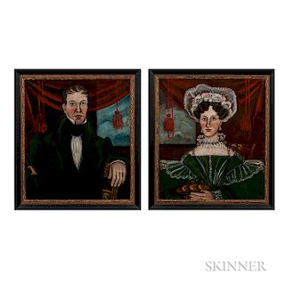 Ruth Whittier Shute (New Hamphshire, 1803-1882)  Pair of Portraits of Mr. Christopher Forehand and Mrs. Betsey Forehand