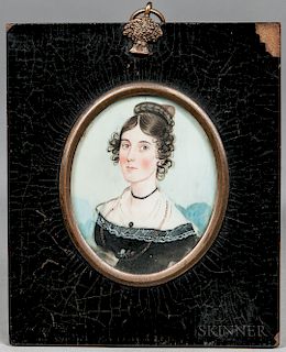 American School, 19th Century  Miniature Portrait of a Young Woman
