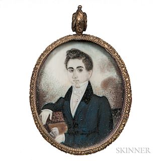 Attributed to Abraham Parsell (New Jersey, b. 1792)  Miniature Portrait of a Young Man