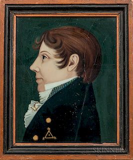 Benjamin Greenleaf (Massachusetts/New Hampshire, 1769-1821)  Portrait of a Young Man with a Masonic Pin