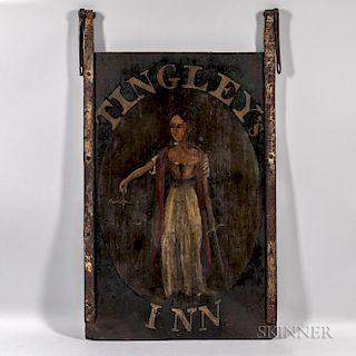 Painted Tin and Wrought Iron Tavern Sign "TINGLEY'S INN,"