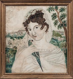 Emily Eastman (American, 19th Century)  Lady with a Parrot