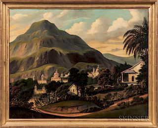 Thomas Chambers (New York/England, 1808-1869)  Tropical Scene with Churches and Palms