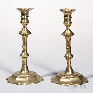 Pair of Brass Petal-base Candlesticks