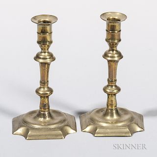 Pair of Brass Square Base Candlesticks