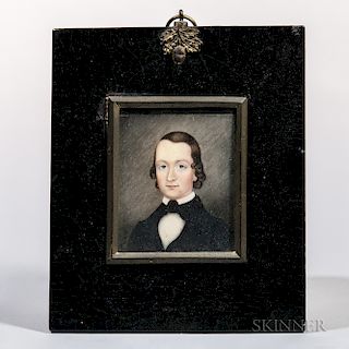 American School, Early 19th Century  Miniature Portrait of a Young Man