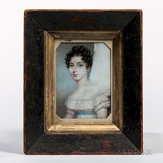 American School, Early 19th Century  Unfinished Miniature Portrait of a Lady