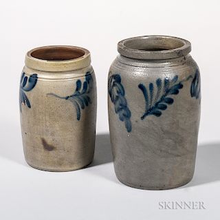 Two Cobalt-decorated Stoneware Jars
