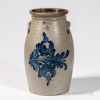 Four-gallon Cobalt-decorated Stoneware Churn