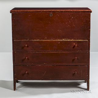 Red-painted Chest over Three Drawers