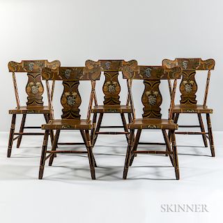 Set of Five Paint-decorated Dining Chairs
