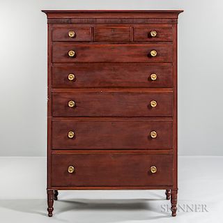 Red-painted Cherry Tall Chest of Drawers