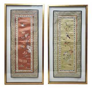Two Chinese Silk Panels, Height of frame 27 1/4 x width 13 1/2 inches.