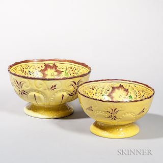 Two Molded and Yellow-glazed Punch Bowls