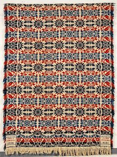 Wool Red, White, and Blue Jacquard Coverlet