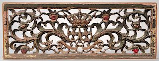 Carved and Pierced Polychrome Wood and Gesso Panel