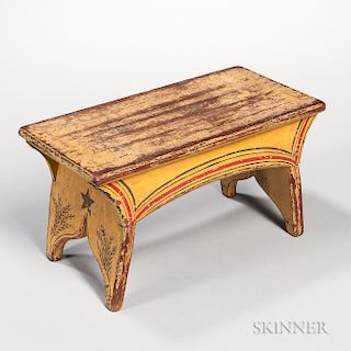 Yellow Paint-decorated Pine Stool
