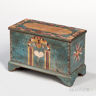 Miniature Polychrome Decorated Powder Blue-painted Six-board Chest