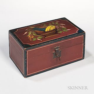 Red-brown and Polychrome Decorated Pine Lift-top Box