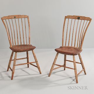 Pair of Paint-decorated Bamboo-turned Tablet-back Windsor Side Chairs
