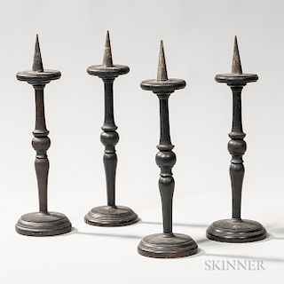 Four Turned and Painted Pricket Candlesticks
