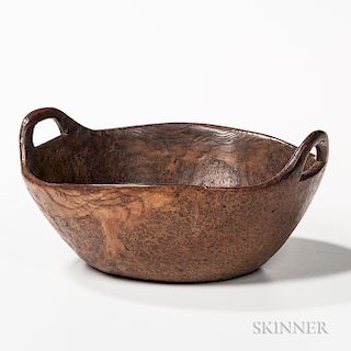 Carved Handled Burl Bowl