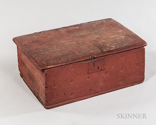 Red-painted Oak and Pine Table Box