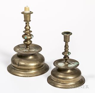 Two Early Brass Candlesticks