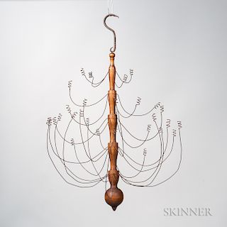 Turned Maple and Iron Wire Chandelier