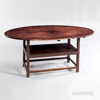 Red-painted Pine Oval-top Hutch Table