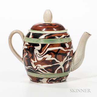 Creamware Slip-marbled Teapot and Cover