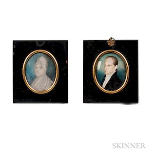 Edward Green Malbone (Rhode Island, 1777-1807)  Pair of Miniature Portraits of Aleph and Francis Brinley