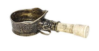 A Chinese Bronze and Ivory Laddle, Length 10 inches.