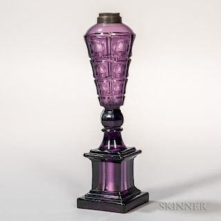 Amethyst Pressed Glass Four-printie Block and Monument Base Lamp