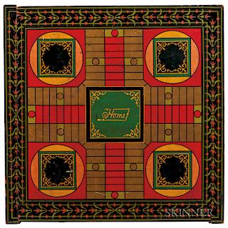 Fine Polychrome Double-sided Parcheesi/Checkers Board