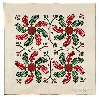 Pieced and Appliqued Quadruple Pinwheel Quilt in Green and Red