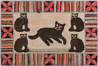 Large Cats Hooked Rug