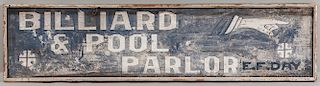 Large Painted Sign "BILLIARD & POOL PARLOR,"