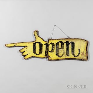 Paint-decorated Plywood Pointing Hand-form Sign "OPEN,"