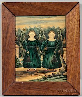 American School, Early 19th Century  Portrait of Twin Girls, Mary and Nancy Kay