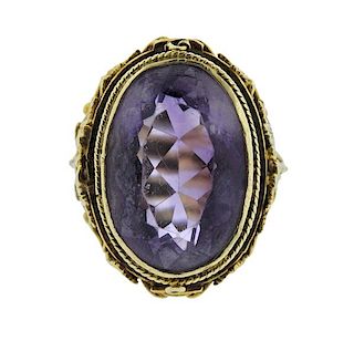 Art Nouveau 14K Gold Purple Stone Ring