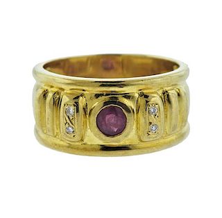 18K Gold Diamond Ruby Wide Band Ring